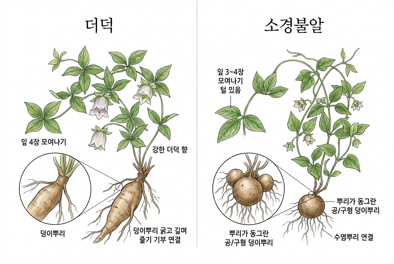 더덕 vs 소경불알 비교 세밀화