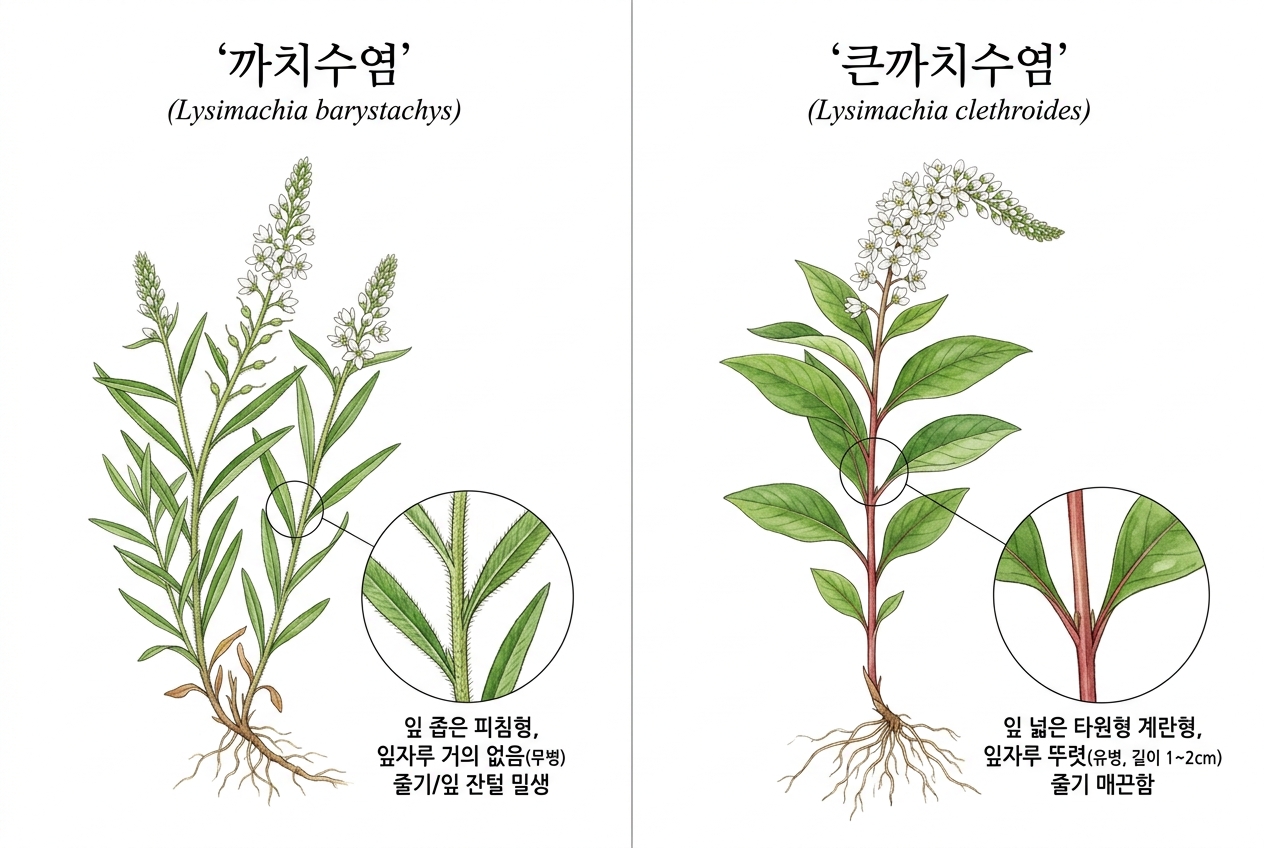 까치수염 vs 큰까치수염 비교 세밀화