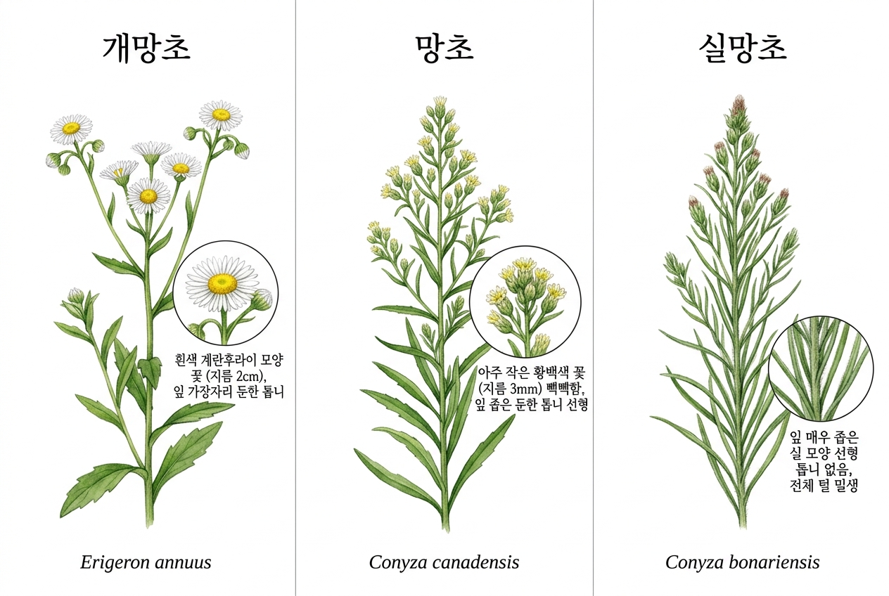 개망초 vs 망초 vs 실망초 비교 세밀화