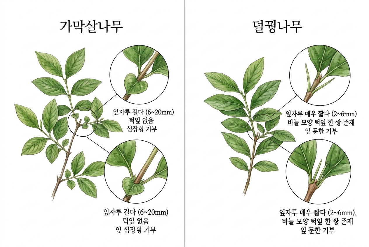 가막살나무 vs 덜꿩나무 비교 세밀화