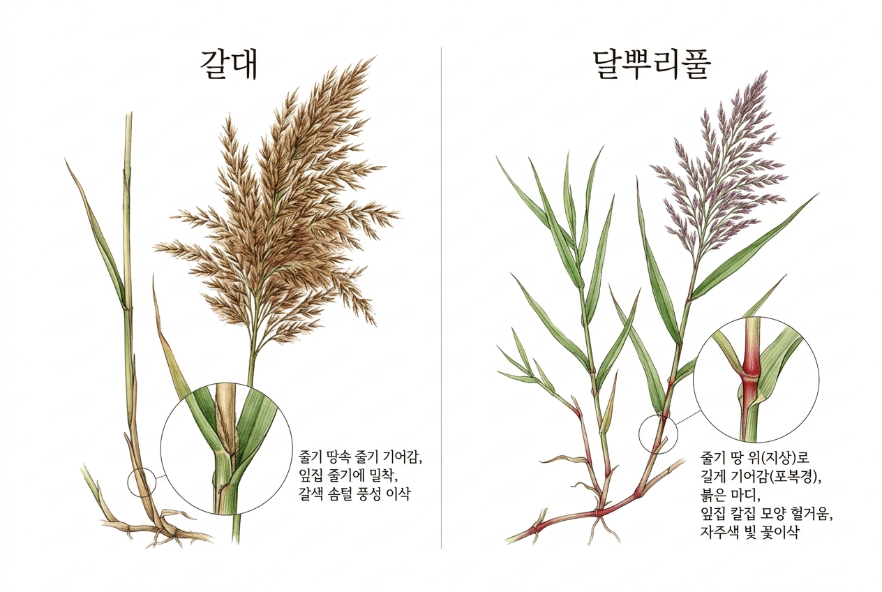갈대 vs 달뿌리풀 비교 세밀화