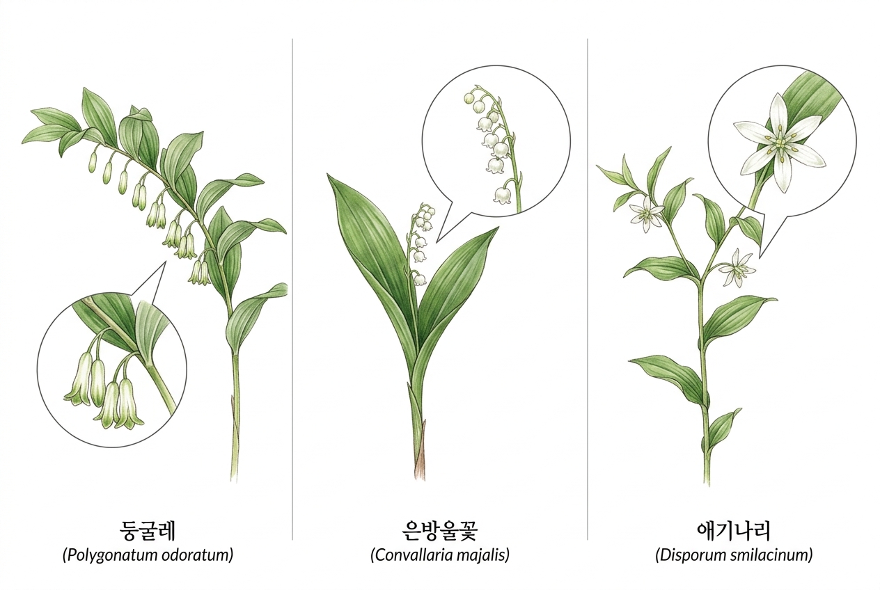 둥굴레 vs 은방울꽃 vs 애기나리 비교 세밀화