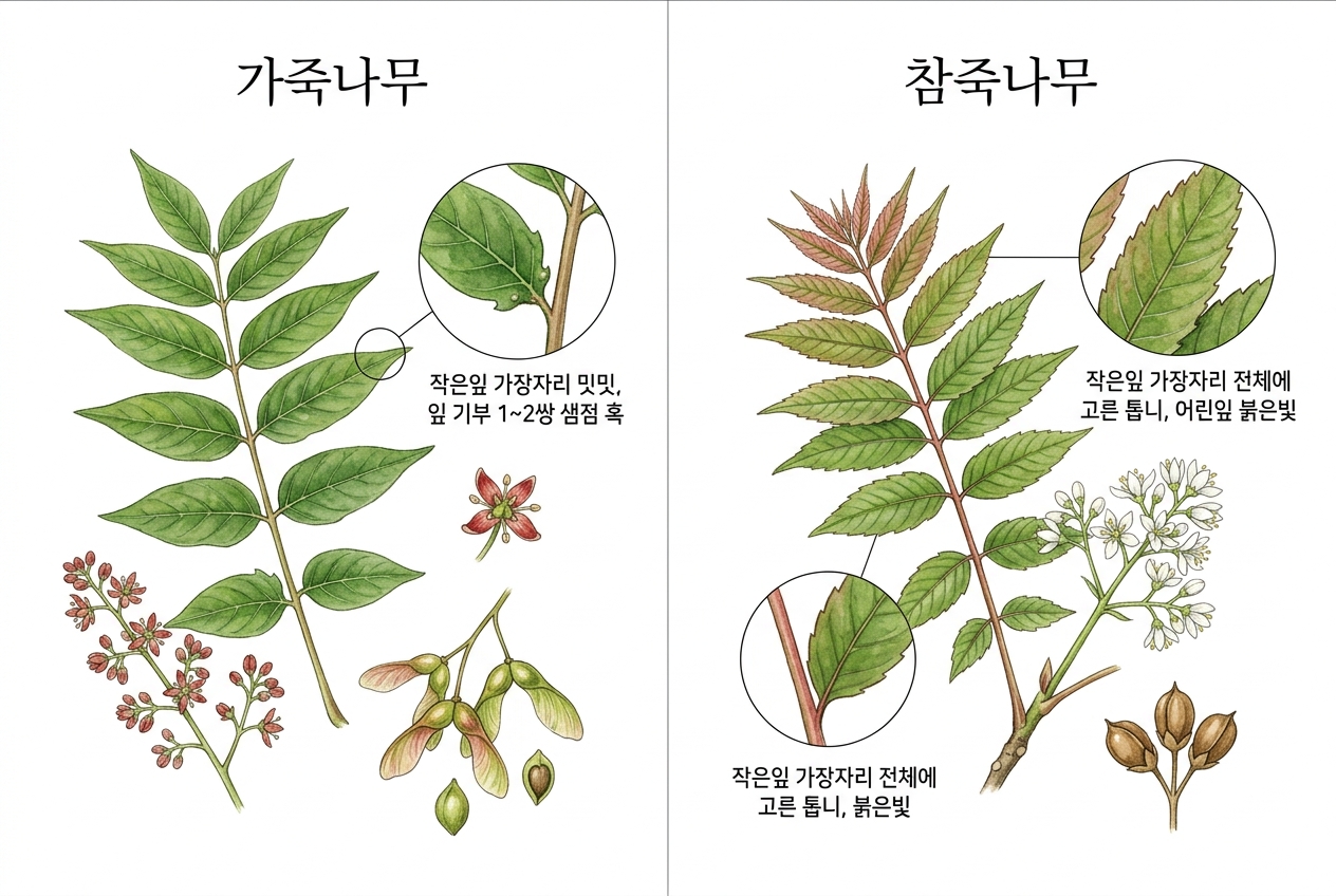 가죽나무 vs 참죽나무 비교 세밀화
