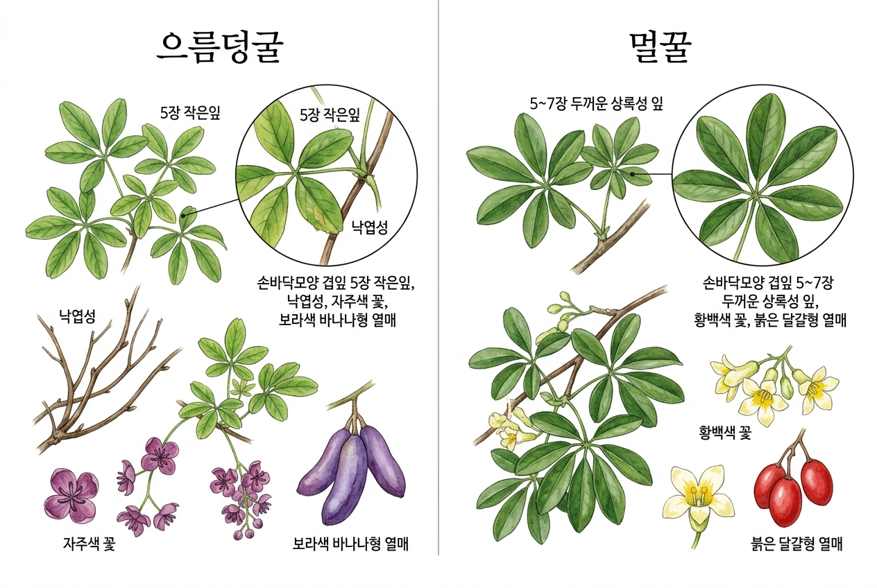 으름덩굴 vs 멀꿀 비교 세밀화