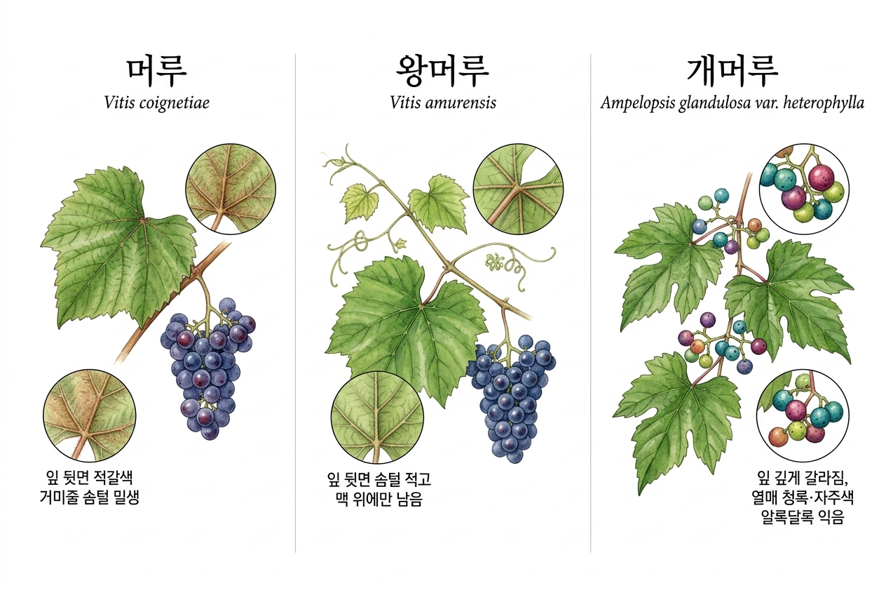 머루 vs 왕머루 vs 개머루 비교 세밀화